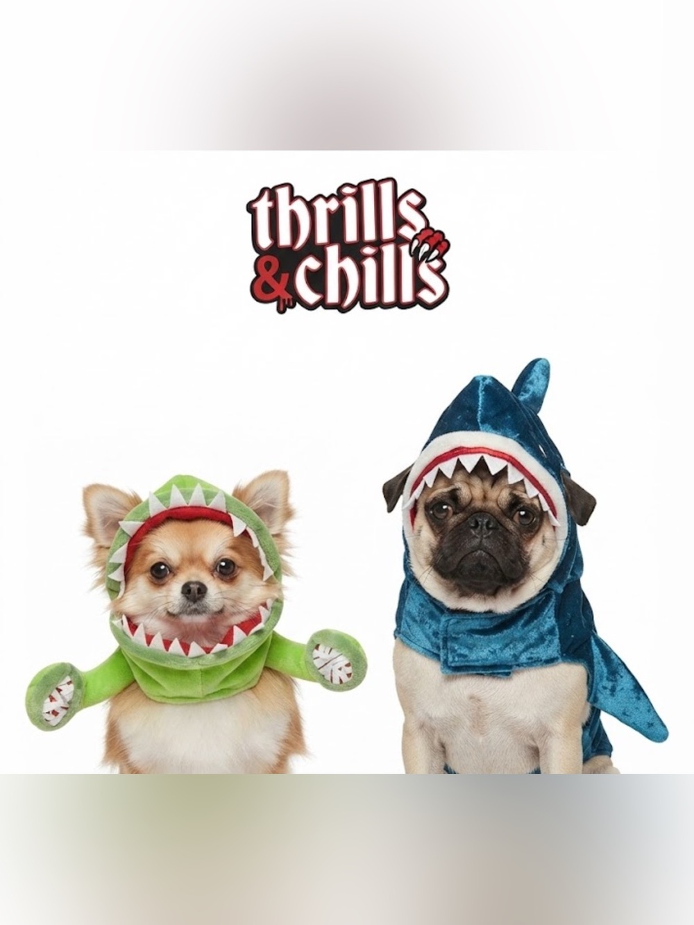 Lot of 2 thrills & chills pet dog cat Halloween costumes Venus Fly Trap Shark S